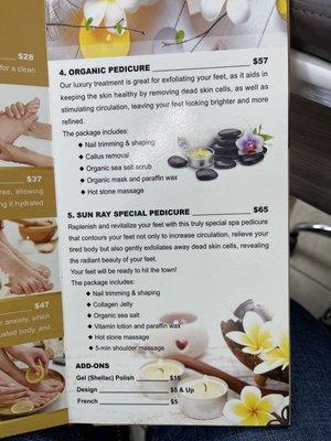 Organic and special pedicure prices