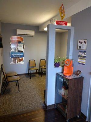 Our waiting room is heated and air condtioning for your waiting comfort.  We have coffee and current magazines too!