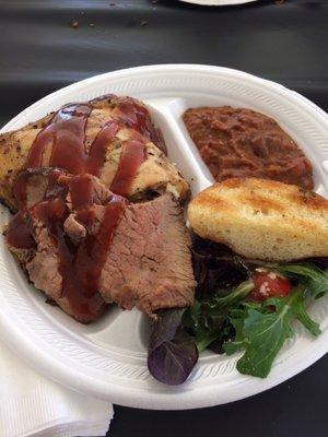 Chicken...tri tip...salad...beans...heaven bread...all fantastic