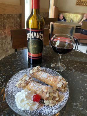 Cannoli and wine.