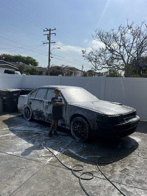 Car wash with my son on new driveway.