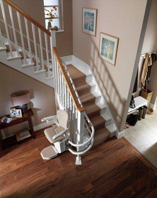 Stannah curved stairlift rails are custom engineered for stairs that turn or multiple flights.