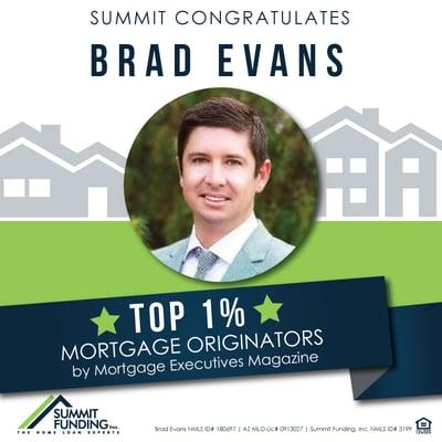 We are excited to share that Brad Evans has made The Top 1% Mortgage Originators of 2015 via Mortgage Executive Magazine.