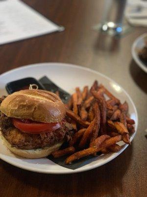 Chicken sandwich with sweet potato fries