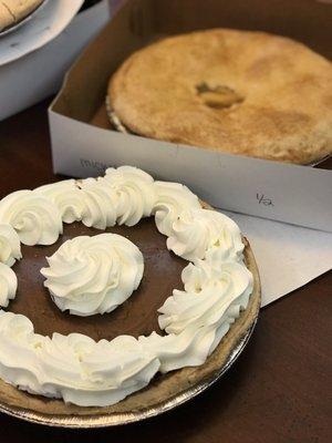 Chocolate Cream pie and apple pie