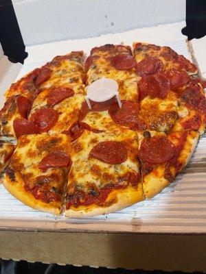 Pepperoni and mushroom pizza