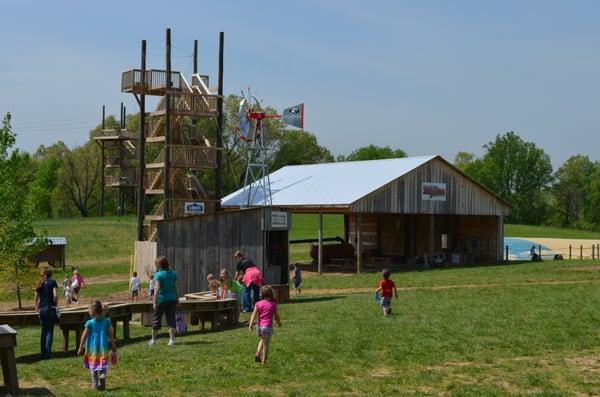 toward the zip lines and the inflatable jumping pillow