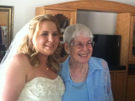 Here's another shot of her with my mom. Our good friend AnaCani styled her hair for the wedding, but Lady's cut, colored and highlighted it.