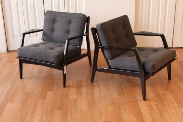 Koford Larsen Lounge Chairs. Wool "Gentlemen's Grey" fabric. Ask us about our upholstery service! 773.276.ORAN (6726)