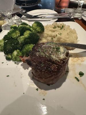 Filet with garlic mashed potatoes.