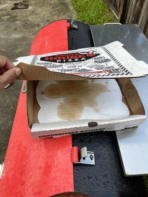 I left the Bronx house pizza outside for the feral cats.  Notice all the grease on the liner.