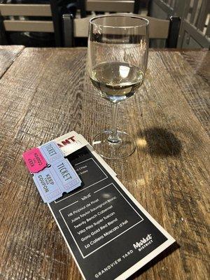 Wine tasting, tickets, and menu