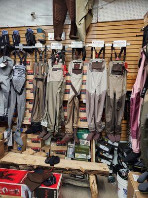 Large Selection of Waders,  We can fit more people.  Redington, Hodgman, Dan Bailey, Frogg Toggs and many others