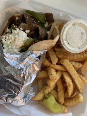 Beef and lamb gyro and fries