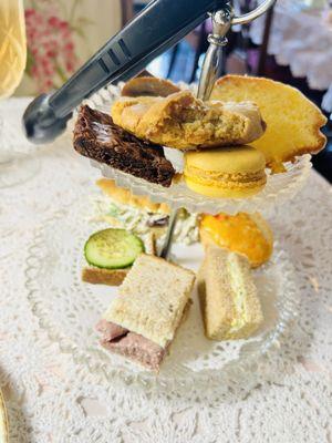 High Tea ~Full Tier of Savories and Sweets for one guest.