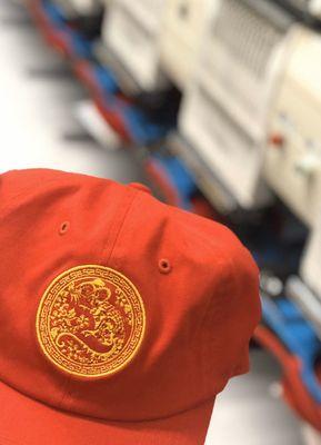 Red embroidery hats