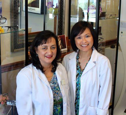 Dr. Xmena Daza & Dr. Donna Madlangbayan celebrating serving the eye care needs of our Hayward community for 14 years