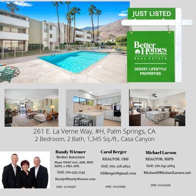 Just Listed Condo in highly desirable South Palm Springs, CA.