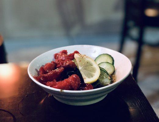 Baby Octopus marinated in vinegar with seaweed and cucumbers - Delicious!