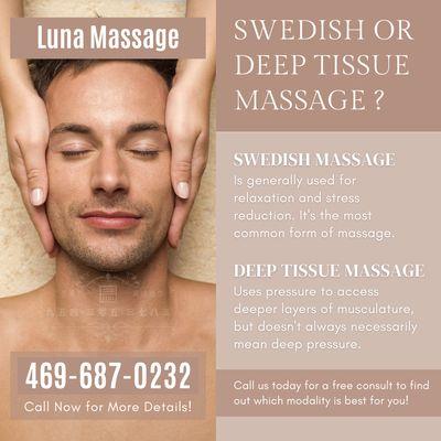 Luna Massage
 9540 Garland Rd #400, Dallas, TX 75218
 Call us at 469-687-0232