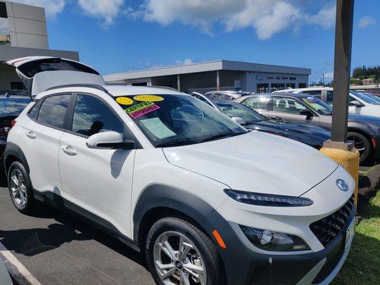 Certified pre-owned 2022 Kona with only 3724 miles on it. Still has the "new car" fragrance...