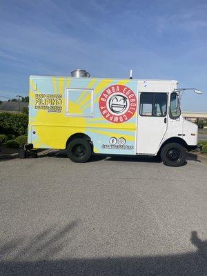 Bamba Filipino Egg roll truck is a regular with picnic tables for outside sitting