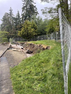 The north side of the beach is fenced off.