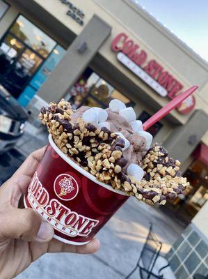 Rocky road on chocolate and peanut waffle bowl. Yummy!