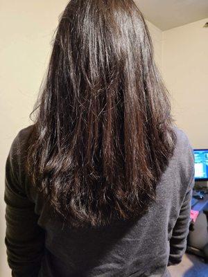 Uneven layers. The left side is a lot shorter.