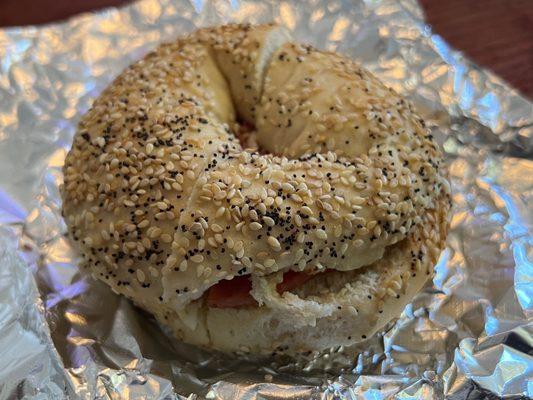 Pork Roll Egg & Cheese on a Sesame & Poppy Bagel