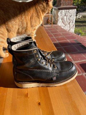 Thorogood boots cleaned. The light color sole and white stitching returned, and the leather is now protected again, Thanks.