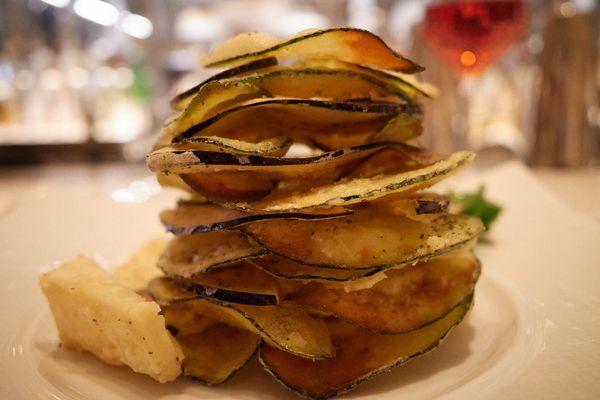 Milos Special (Crisp fried eggplant, zucchini, saganaki cheese w/ tzatziki)