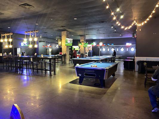 The inside, pool tables