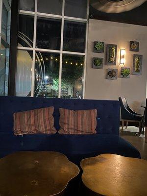 That blue sofa is amazing