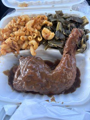 Lunch Smothered Chicken with 2 Sides (supposed Mac & Cheese) collard greens.