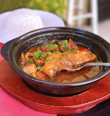 Cá Kho Thịt Tộ: Caramelized catfish & pork belly claypot | $14.95 (rice is extra)