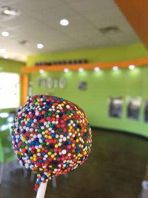 Chocolate dipped Edible Cookie Dough Pops with Sprinkles