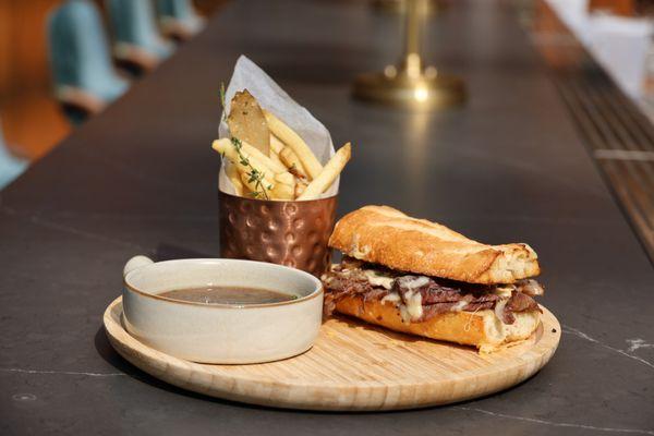 Prime Rib Roast - French Baguette, Gruyere Cheese, Garlic Aioli and French Onion Au Jus Enjoy every Monday and Saturday