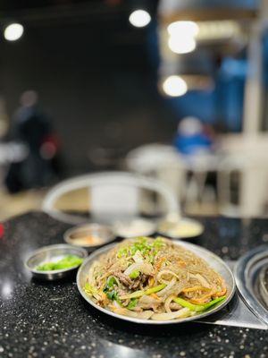 Japchae (glass noodles) with beef bulgogi, wonderful!