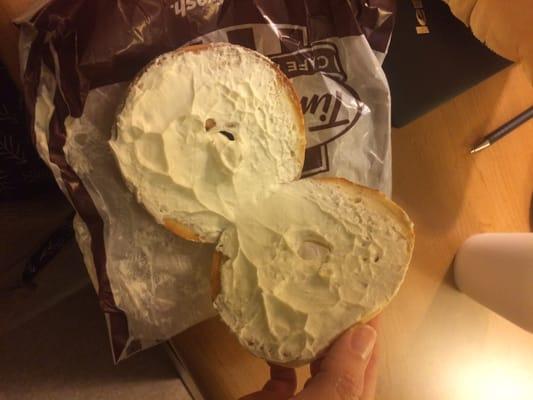 This is a bagel with cream cheese I just ordered from the Olentangy Tim Horton's.