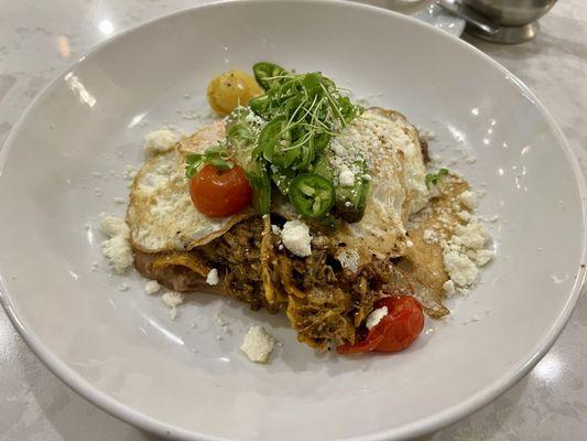 Chilaquiles with eggs over easy