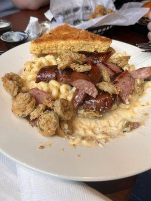 Mac and cheese with kielbasa sausage