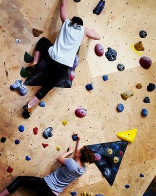 Trying our hand at bouldering.