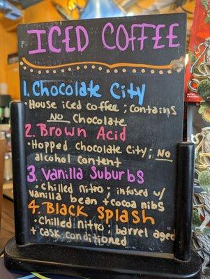 Iced coffee menu