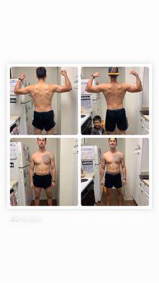 Client up lean muscle mass from in person training and online training .