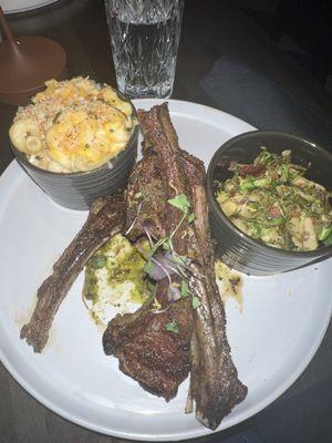 Lamp chops; Mac and cheese; Brussels sprouts