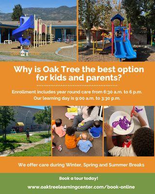 Book a tour here https://www.oaktreelearningcenter.com/book-online