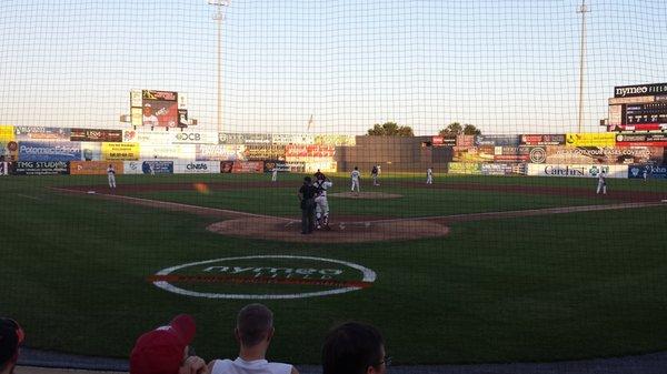 Let's play ball. Row E behind home plate at Harry Grove Stadium