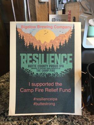 Bigelow Brewing Company is supporting the Camp Fire Relief fund by brewing the Resilience IPA