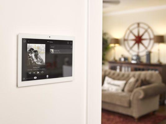 Ethernet wiring and cable installation allows for elegant on wall home automation touchscreens that control Home Audio, lighting & security.